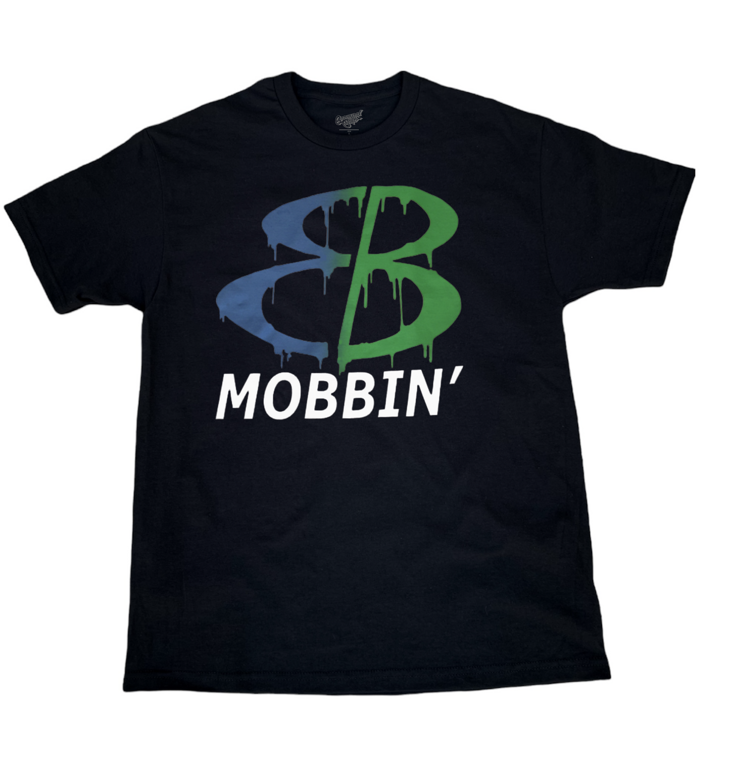 graveyard shift, black t-shirt, East Bay Mobbin' t-shirt, screen printed t-shirt, skateboarding t-shirt, graffiti artist t-shirt, San Francisco Bay Area t-shirt, hand screen printed tee, urban art clothing, bold graphic t-shirt, durable skateboarding tee